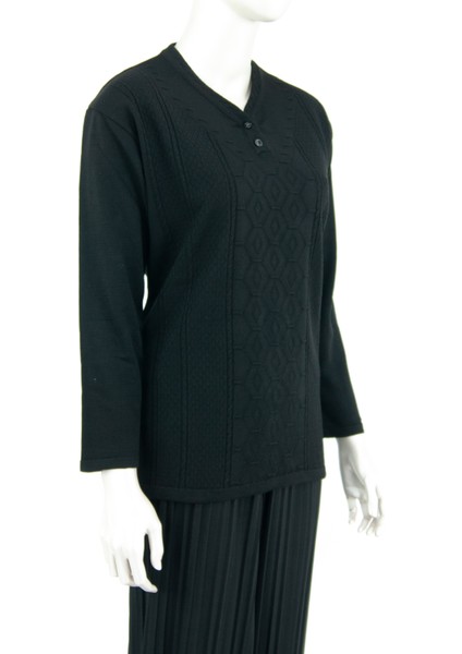 Kadın Kışlık Kendinden Zümrüt Motifli Iki Düğmeli Armut Yakalı Normal Kesim Likralı Pamuklu Triko Dokuma Anne Kazak fiyatları