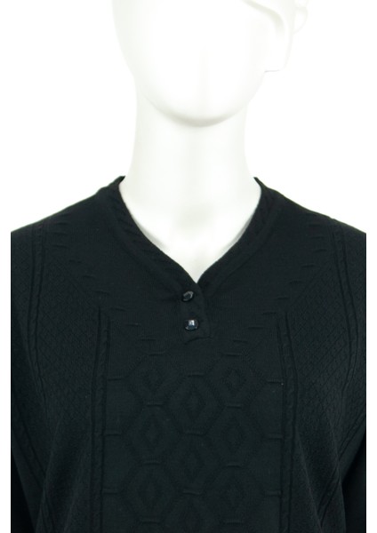 Kadın Kışlık Kendinden Zümrüt Motifli Iki Düğmeli Armut Yakalı Normal Kesim Likralı Pamuklu Triko Dokuma Anne Kazak fırsatları