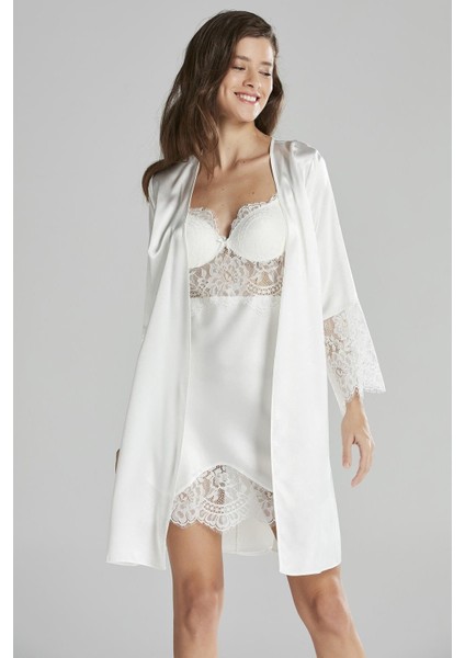 6'lı Kaplı Midi Gecelik Sabahlık Set 6015 Ekru fiyatları