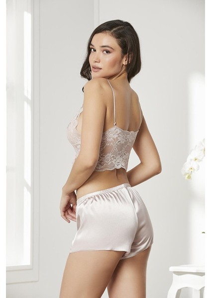 4lü Gecelik Sabahlık Şort Çeyiz Set 7005 Pudra