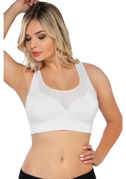 Emay 4027 Seamless Tül Pedli Toparlayıcı Sütyen Korse Beyaz