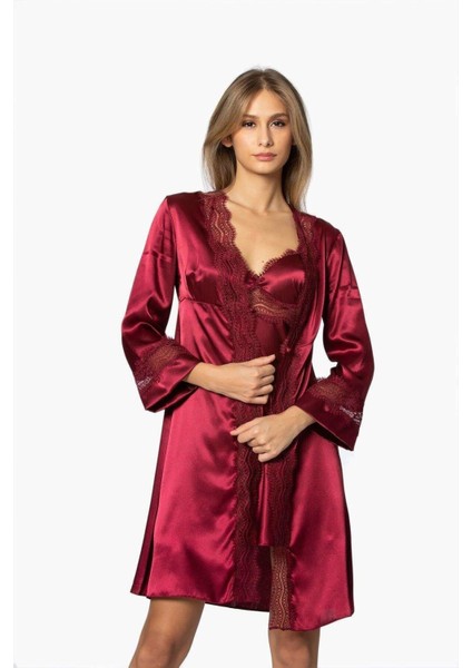 6'lı Saten Gecelik Sabahlık Çeyiz Seti 6010 Bordo modelleri