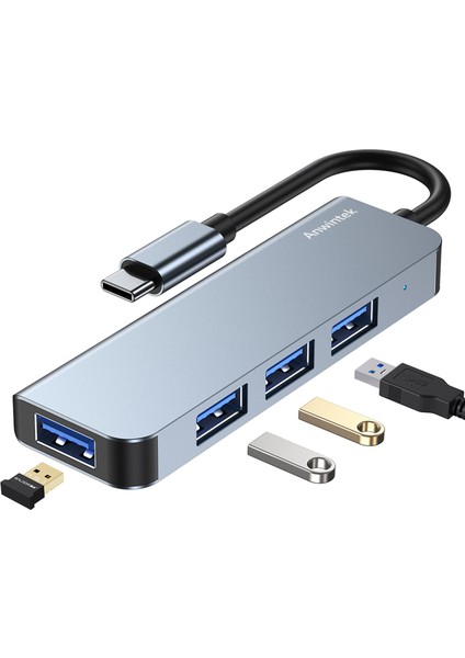 Alüminyum Slim - USB 3.0 USB 2.0 4 Port Hub Adaptör