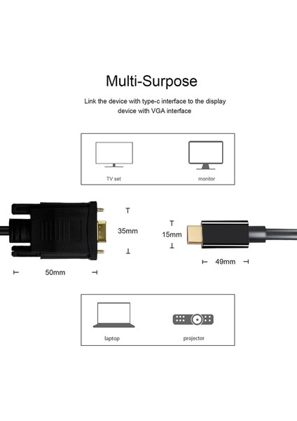 USB C - VGA Adaptör Kablosu 10GBPS 1080P Monitörler Için Dönüştürücü(Yurt Dışından)