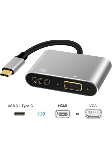 USB タイプ C () - 4K VGA Av Adaptör Video Dönüştürücü