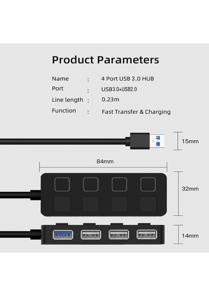 Sürücü Için Genişletilmiş Kablolu 4 Bağlantı Noktası USB 3.0 Hub