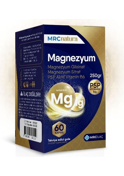 Natura Magnezyum 250mg Bisglisinat & Sitrat & P5p Vitamin B6 60 Kapsül