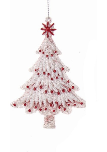 Beyaz Çam Ağacı Kırmızı Işıltılı Yılbaşı Süsü – 12,5cm