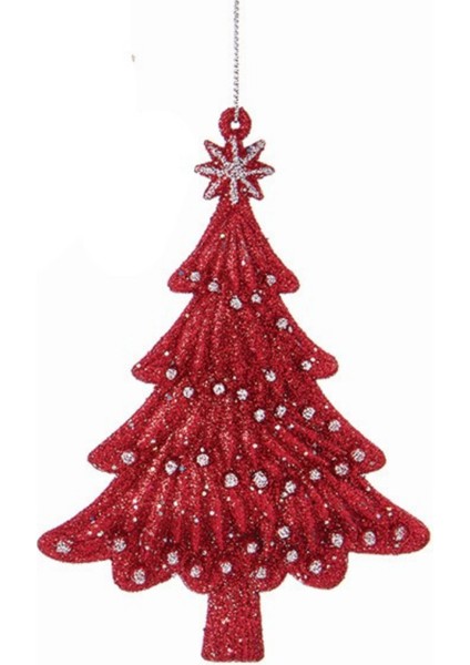 Beyaz Işıltılı Kırmızı Çam Ağacı Yılbaşı Süsü – 12,5cm