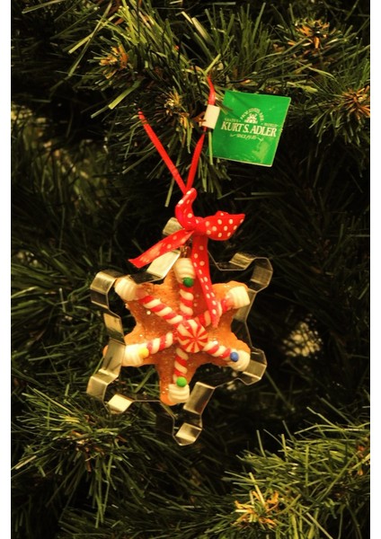 Kurabiye Kalıbı İçerisinde KırmızıBeyaz Kar Tanesi Yılbaşı Süsü – 9cm