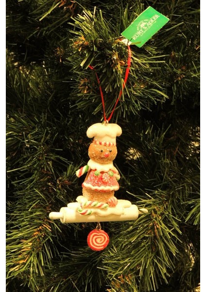 KırmızıBeyaz 11,5cm Kil Dolgu Oklavalı Aşçı Kız Zencefilli Kurabiye Yılbaşı Süsü fırsatları