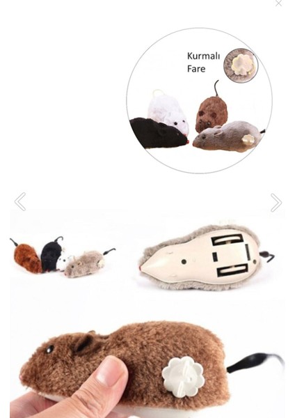 Kurmalı Kedi Eğitim Oyuncağı Tüylü Fare