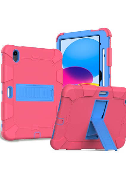 Ipad 10. Gen 10.9 2022 Iki Robot Şok Geçirmez Silikon Pc Koruyucu Tablet Kılıfı (Gül Kırmızı Mavi) (Yurt Dışından)