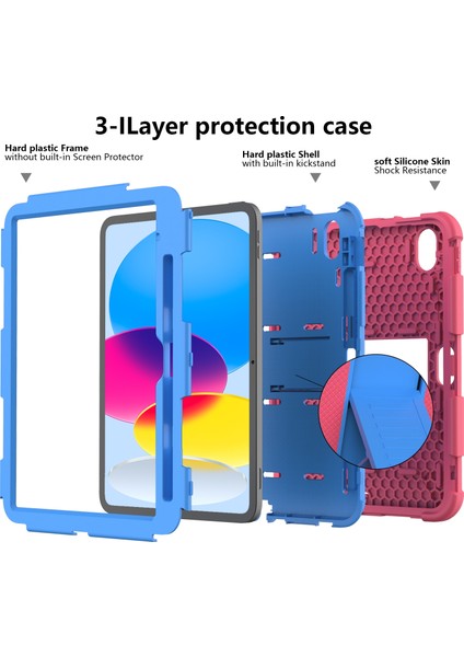 Ipad 10. Gen 10.9 2022 Iki Robot Şok Geçirmez Silikon Pc Koruyucu Tablet Kılıfı (Gül Kırmızı Mavi) (Yurt Dışından) modelleri