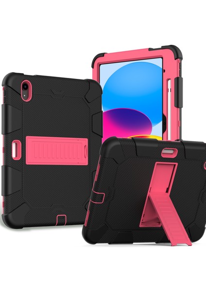 Ipad 10. Gen 10.9 2022 Iki Robot Şok Geçirmez Silikon Pc Koruyucu Tablet Kılıfı (Siyah Gül Kırmızı) (Yurt Dışından)