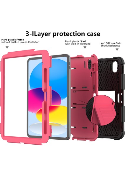 Ipad 10. Gen 10.9 2022 Iki Robot Şok Geçirmez Silikon Pc Koruyucu Tablet Kılıfı (Siyah Gül Kırmızı) (Yurt Dışından) modelleri