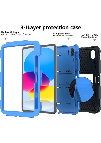 Ipad 10. Gen 10.9 2022 Iki Robot Şok Geçirmez Silikon Pc Koruyucu Tablet Kılıfı (Siyah Mavi) (Yurt Dışından) modelleri