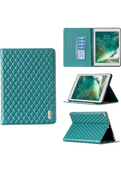 Ipad 8/7/6/5 Için 9,7 Inç Zarif Eşkenar Eşekli Doku Yatay Flip Deri Tablet Kasası (Yeşil) (Yurt Dışından)
