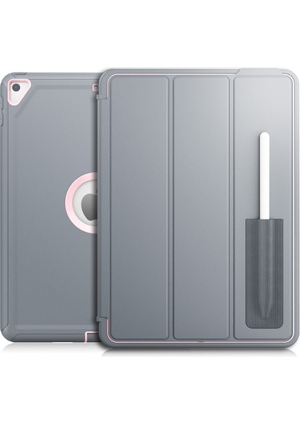Ipad 10.2 2021 / 2020/2019 / Air 10.5 2019 3 Kat Amor Shockproof Akıllı Tablet Kılıfı (Gri Pembe) (Yurt Dışından)