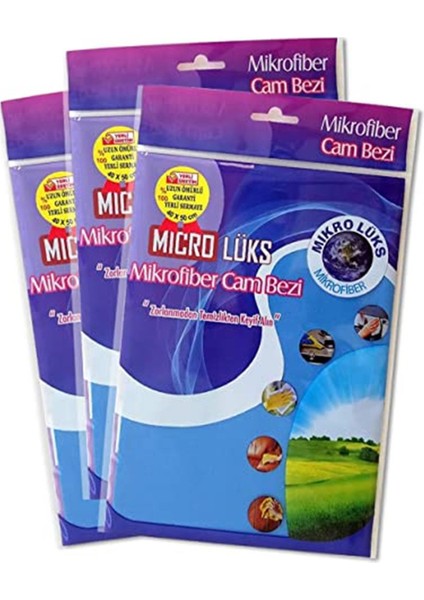 Mikrofiber Cam Temizlik Bezi 40X50CM (Mavi, 3lü Paket)