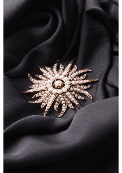 Broş Yıldız Otantik Desenli Bronz Kristal Taşlı