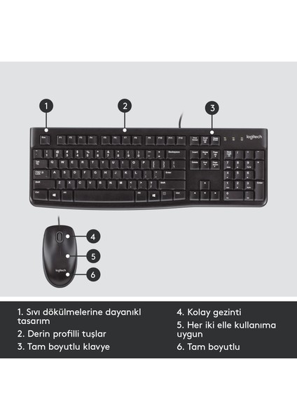 MK120 USB Kablolu Tam Boyutlu Türkçe Klavye Mouse Seti  - Siyah