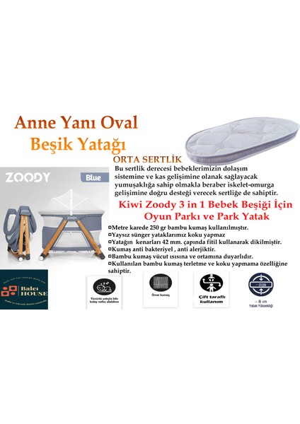 Kiwi Zoody Uyumlu 60X100X10 cm Anne Yanı Oval Beşik Yatağı fırsatları