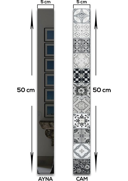 Dekor Camı | Karakalem Çizim Cam ve Ayna | 7'li Takım | 5cm x 50CM