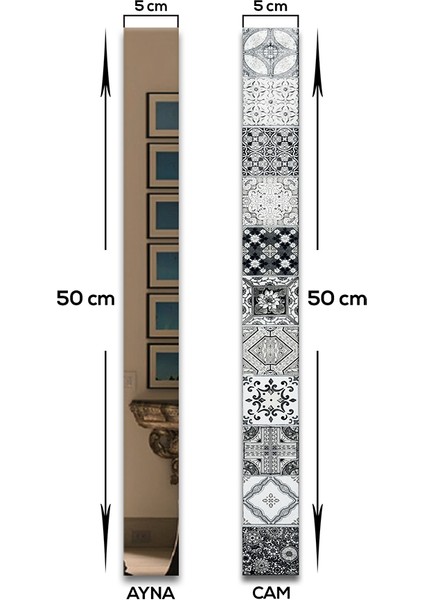 Dekor Camı | Karakalem Çizim Cam ve Ayna | 7'li Takım | 5cm x 50CM fırsatları