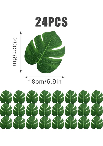 24 Adet 8 Inç Yapay Palmiye Yaprakları, Tropikal Sahte Yapraklar Hawaii Orman Partisi Safari Için Yeşil Sahte Monstera Yaprakları (Yurt Dışından)