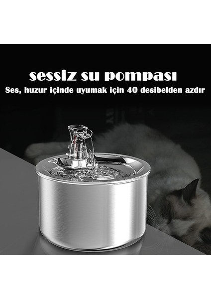 Paslanmaz Çelik Kedi Köpek Su Çeşmesi - Gümüş(Yurt Dışından)