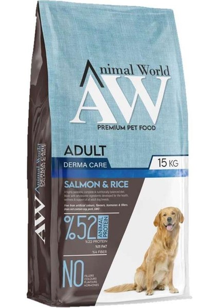 Animal World Derma Care Somonlu ve Pirinçli Yetişkin Köpek Maması 15KG