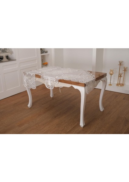 Viola Lüx Güpürlü Osmanlı Ipeği Kumaş Krem Salon Takımı 5 Parça - 1362