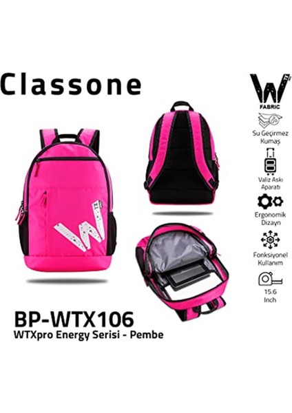 BP-WTX106 Wtxpro Serisi, Su Geçirmez Kumaş, 15.6" Laptop Notebook Sırt Çantası, Pembe