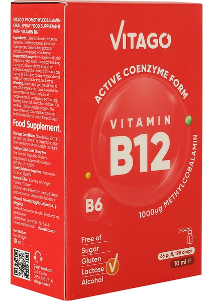 B12 Prometilkobalamin Vitamin Içeren 10 ml Oral Sprey