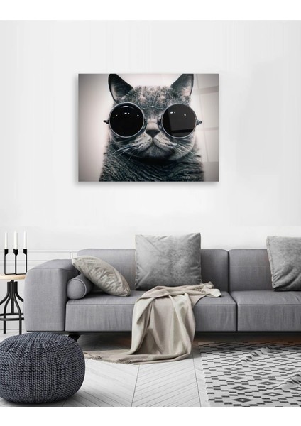 Gözlüklü Kedi Ikonik Cam Tablo fiyatları