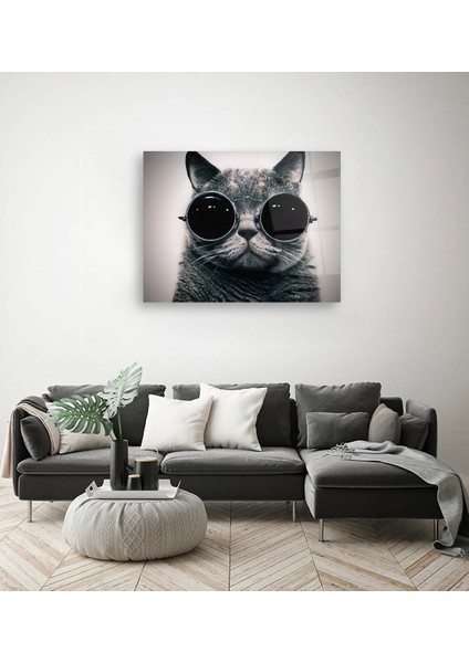 Gözlüklü Kedi Ikonik Cam Tablo modelleri