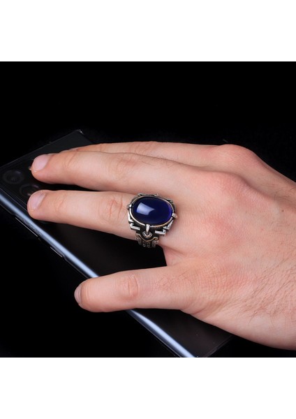 Zirkon Taşlı Mavi Renk 925 Ayar Gümüş Erkek Yüzük modelleri