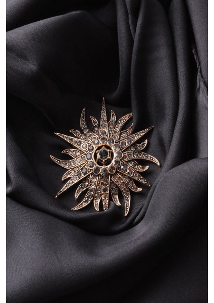 Broş Yıldız Otantik Desenli Bronz Kristal Taşlı