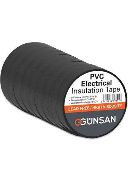 Günsan Pvc Izole Bant Siyah 10 Adet
