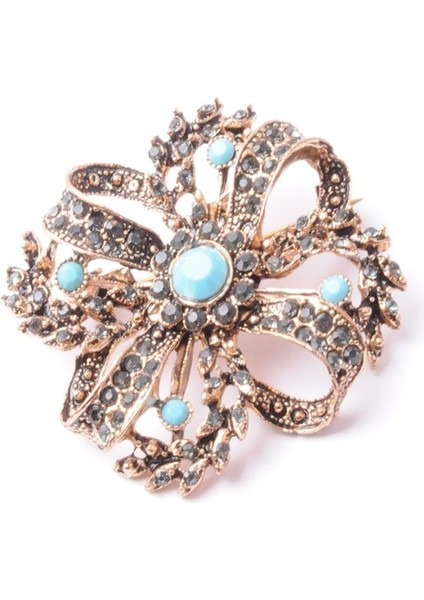 Broş Çiçekli Otantik Desenli Bronz Kristal Taşlı fiyatları