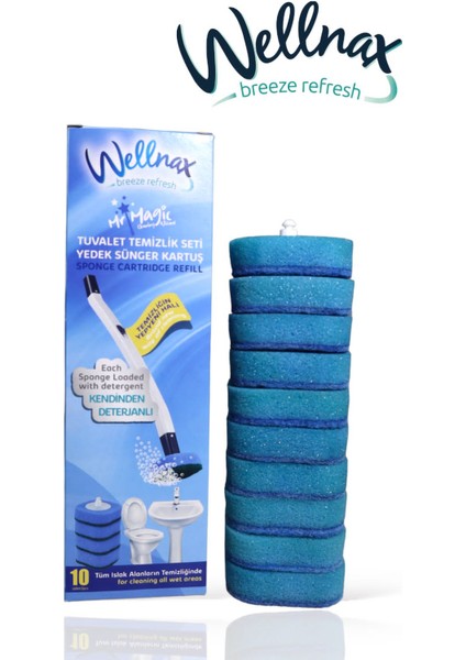 Wellnax Breeze Refresh Kullan At Yedek 20 Adet Sünger Mavi Su ve Deterjanlı Tuvalet Süngeri X1