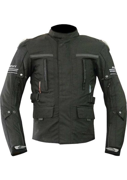 7152 Titanyum Uzun Siyah Korumalı Motosiklet Mont