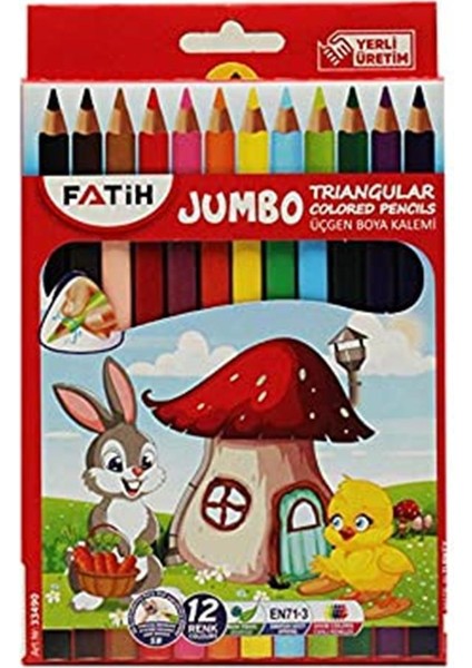 Jumbo Üçgen Triangular Kuruboya Kalemi 12 Renk