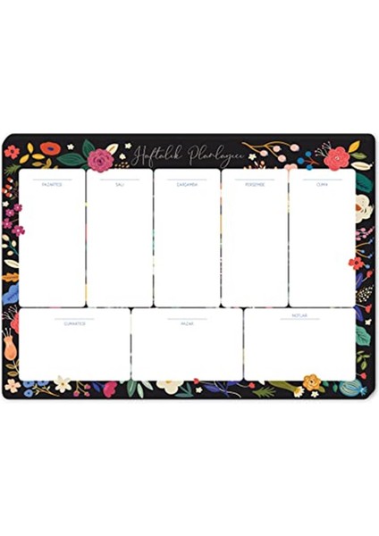 17X24 Haftalık Planner, Siyah Çiçek
