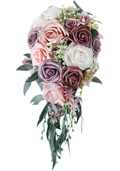Romantik Düğün Gelin Buket Ipek Kumaş Gül Çiçekler Bunch Ev Dekor Pembe (Yurt Dışından)