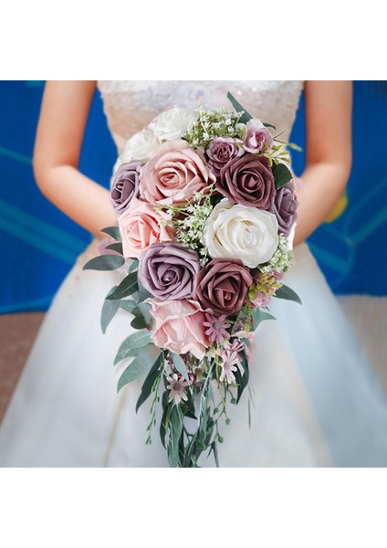 Romantik Düğün Gelin Buket Ipek Kumaş Gül Çiçekler Bunch Ev Dekor Pembe (Yurt Dışından) modelleri