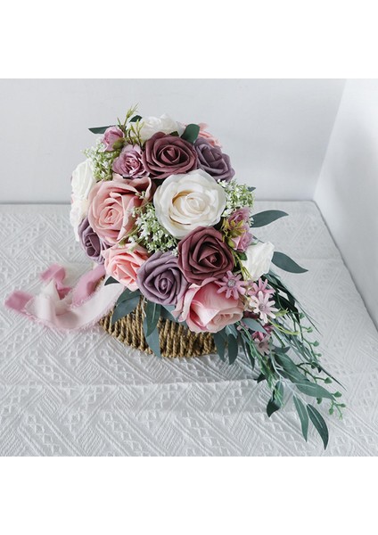 Romantik Düğün Gelin Buket Ipek Kumaş Gül Çiçekler Bunch Ev Dekor Pembe (Yurt Dışından) indirimleri