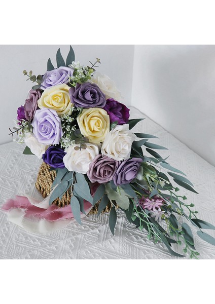 Romantik Düğün Gelin Buket Ipek Kumaş Gül Çiçekler Bunch Ev Dekor (Yurt Dışından)