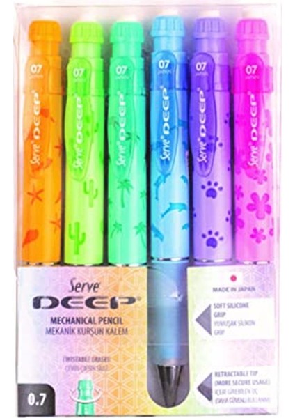 Deep Mekanik Kurşun Kalem Pastel Doğa Serisi 0.7 mm 6'lı Set